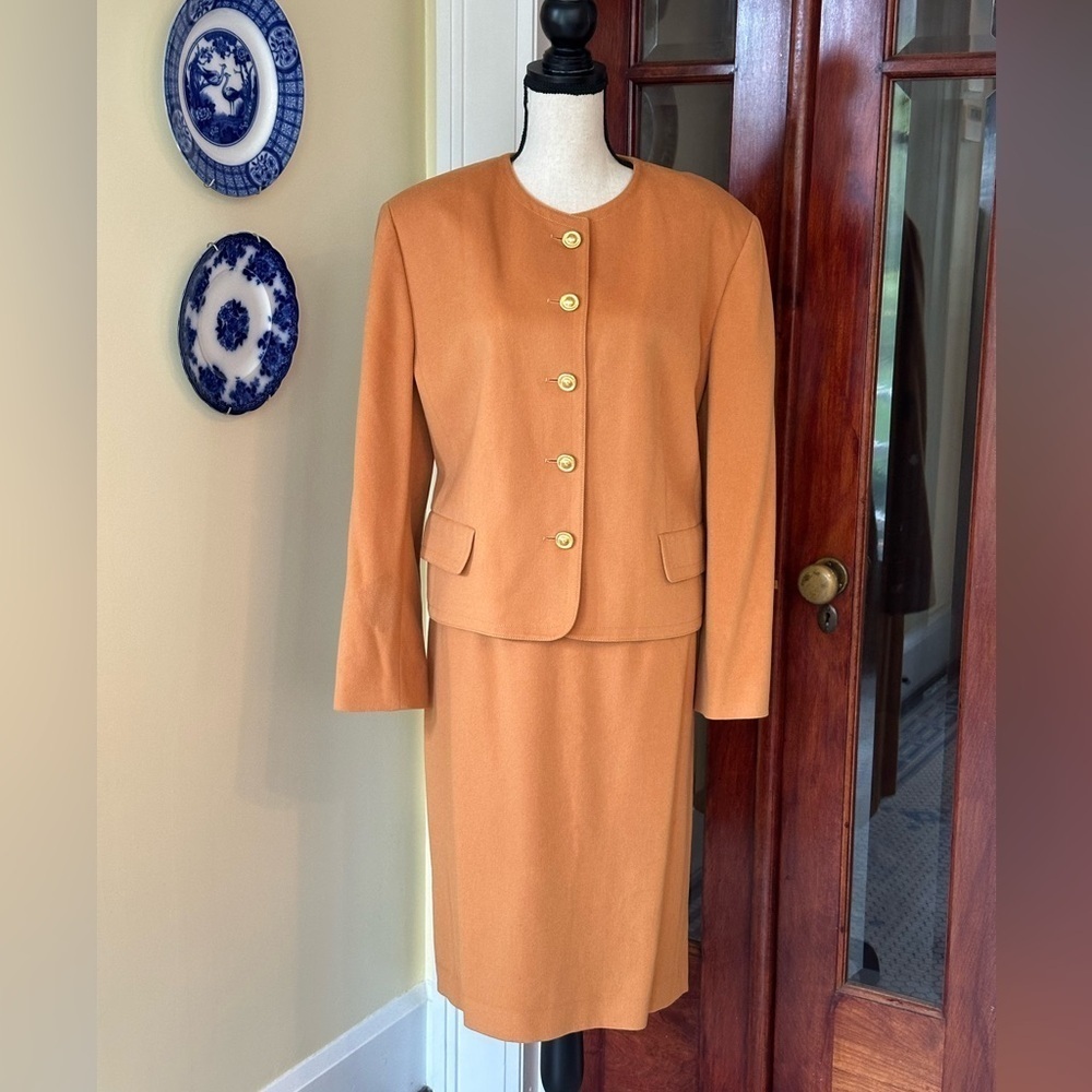 Louis Feraud | 80s Classic 100% Cashmere Skirt Set, Muted Orange, Size 14